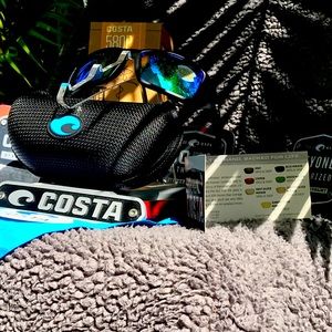 Costa Blackfin NIB Black frames/blue mirror